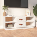 Meuble TV Blanc Bas en Pin Massif - 100 cm-Mon Meuble TV-Blanc-1-1