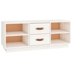 Meuble TV Blanc Bas en Pin Massif - 100 cm-Mon Meuble TV-Noir-1-2