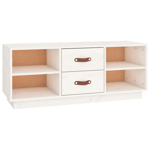 Meuble TV Blanc Bas en Pin Massif - 100 cm-Mon Meuble TV-Noir-1-2