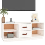 Meuble TV Blanc Bas en Pin Massif - 100 cm-Mon Meuble TV-Noir-1-4
