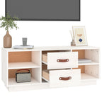 Meuble TV Blanc Bas en Pin Massif - 100 cm-Mon Meuble TV-Noir-1-5