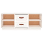 Meuble TV Blanc Bas en Pin Massif - 100 cm-Mon Meuble TV-Noir-1-6