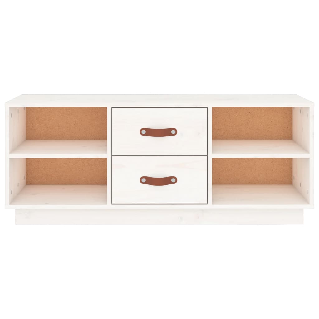 Meuble TV Blanc Bas en Pin Massif - 100 cm-Mon Meuble TV-Noir-1-6