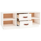 Meuble TV Blanc Bas en Pin Massif - 100 cm-Mon Meuble TV-Noir-1-7