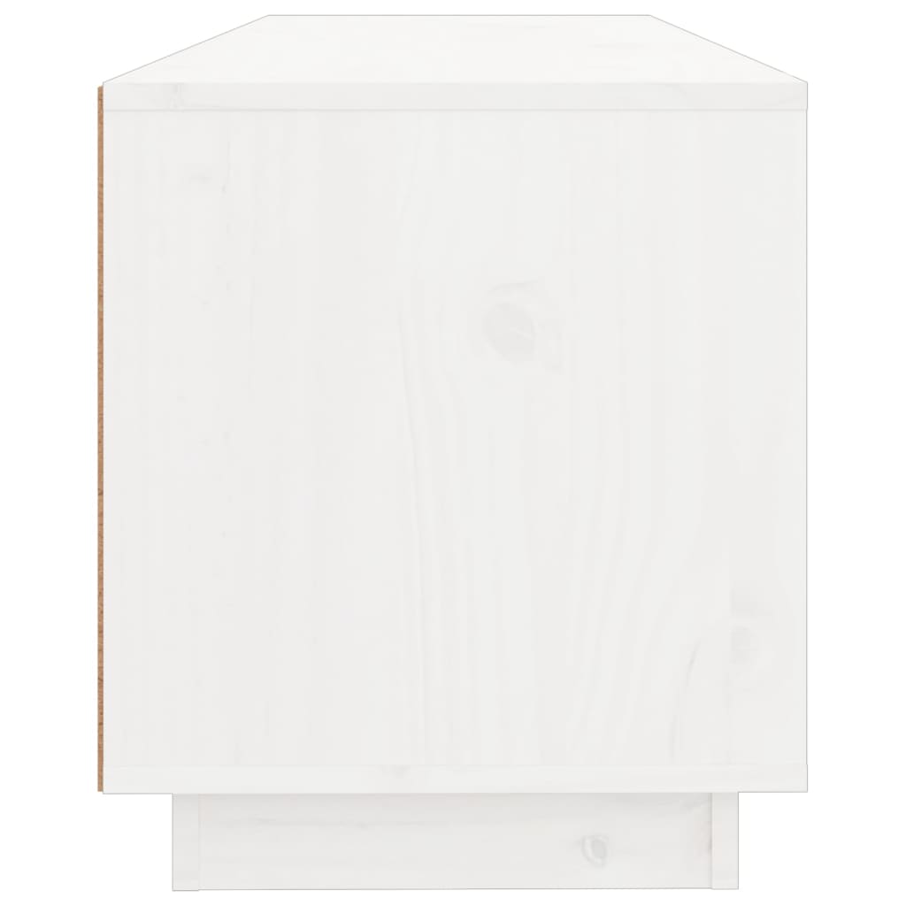Meuble TV Blanc Bas en Pin Massif - 100 cm-Mon Meuble TV-Noir-1-8