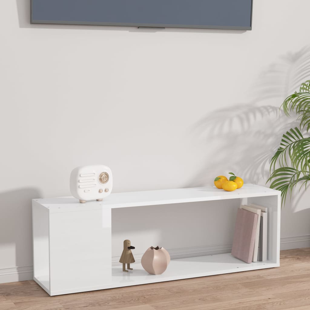 Meuble TV Blanc Brillant Design - 100 cm-Mon Meuble TV-1-100 x 24 x 32 cm-1