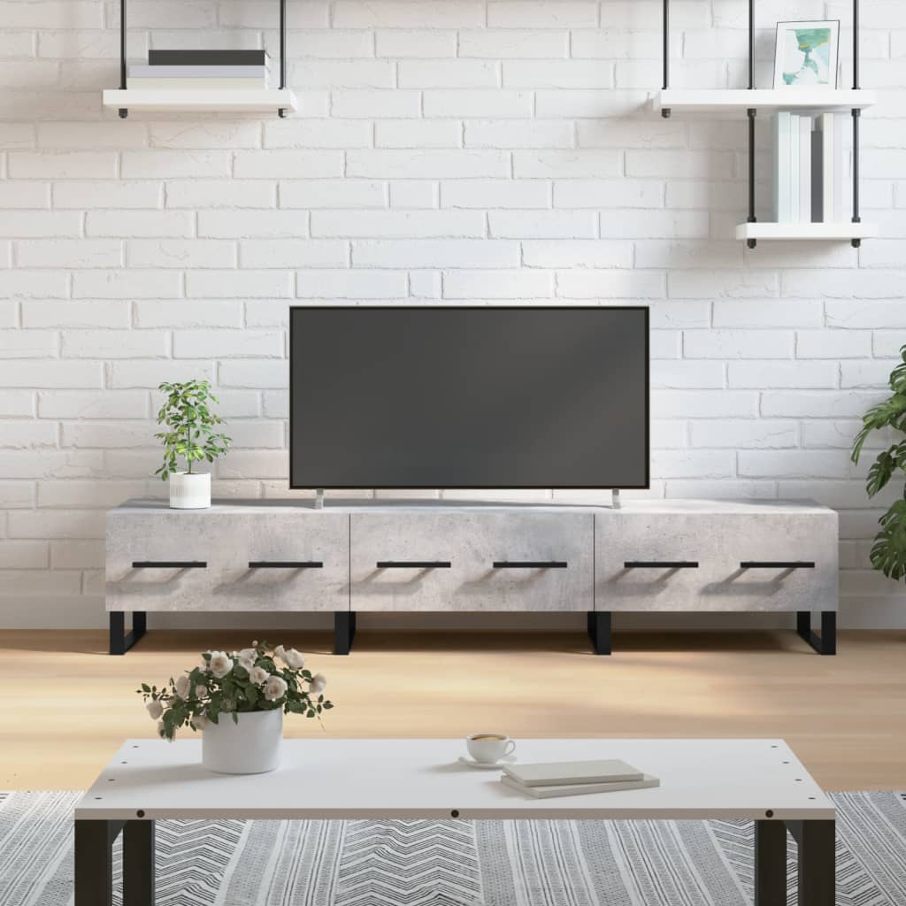 Meuble TV Blanc Brillant et Bois - 150 cm-Mon Meuble TV-Gris béton-14