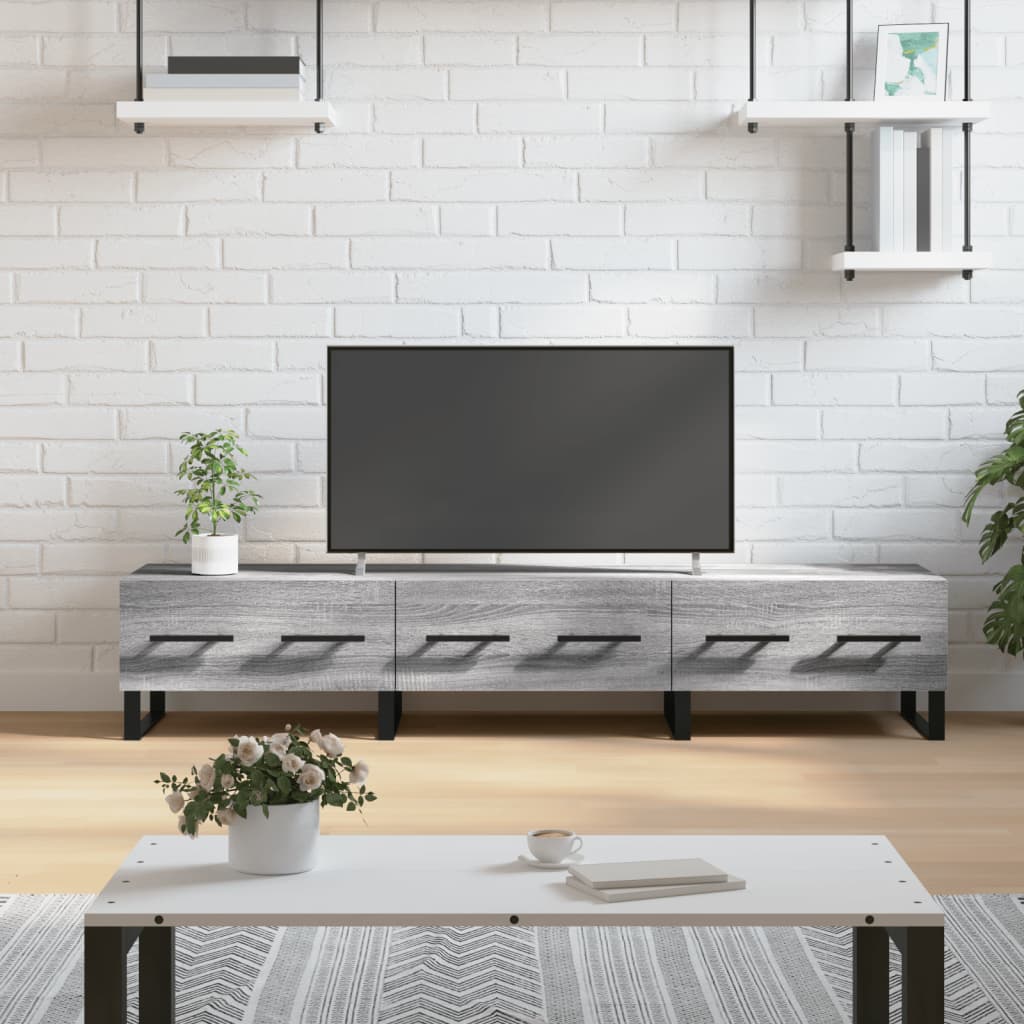 Meuble TV Blanc Brillant et Bois - 150 cm-Mon Meuble TV-Sonoma gris-13