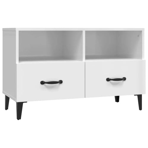 Meuble TV Blanc Brillant et Métal - 80 cm-Mon Meuble TV-Blanc brillant-1-2