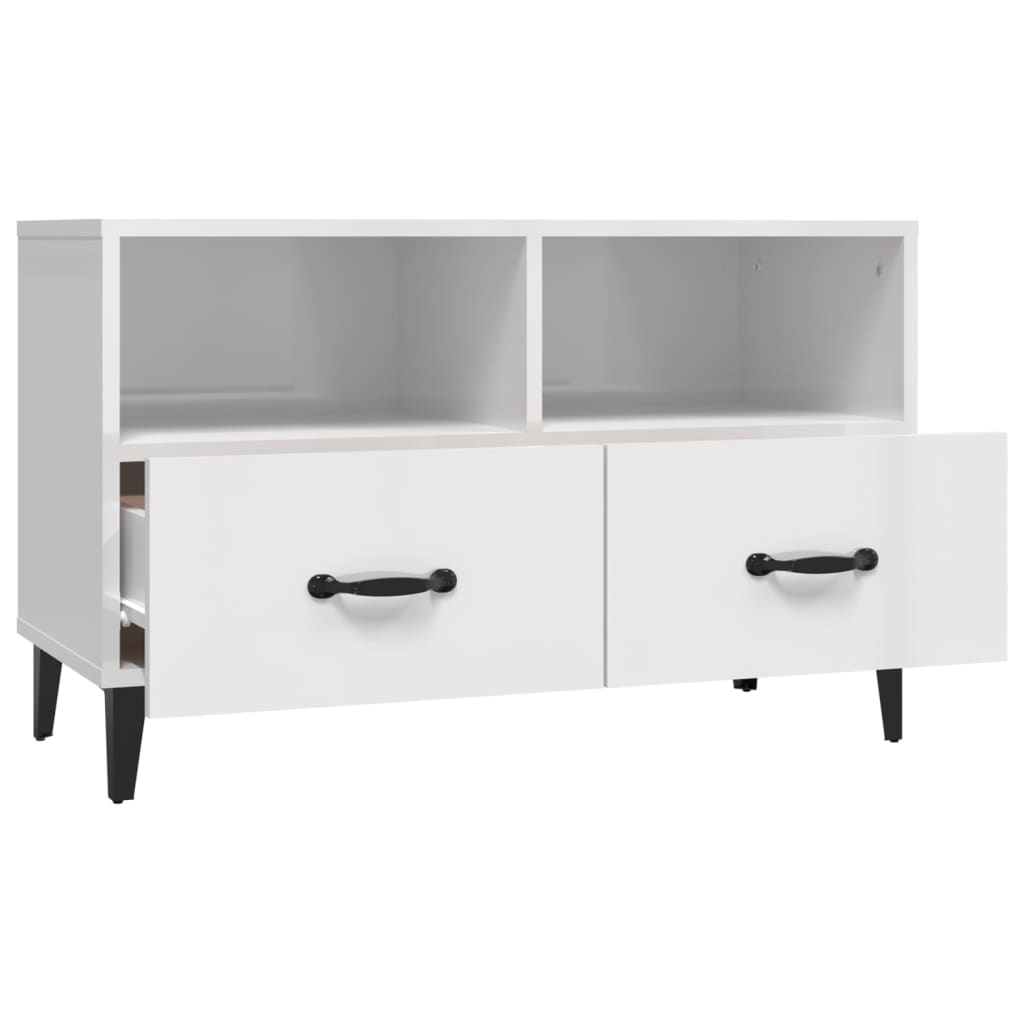 Meuble TV Blanc Brillant et Métal - 80 cm-Mon Meuble TV-Blanc brillant-1-7