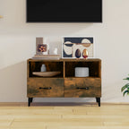 Meuble TV Blanc Brillant et Métal - 80 cm-Mon Meuble TV-Chêne fumé-1-14