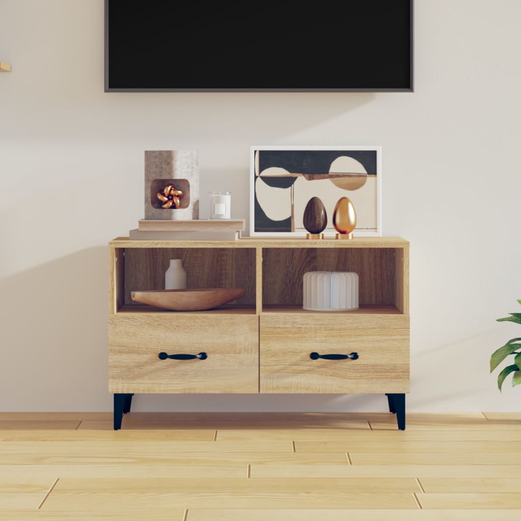 Meuble TV Blanc Brillant et Métal - 80 cm-Mon Meuble TV-Chêne sonoma-1-13