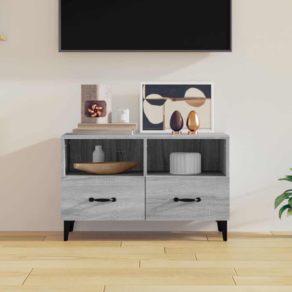 Meuble TV Blanc Brillant et Métal - 80 cm-Mon Meuble TV-Sonoma gris-1-15