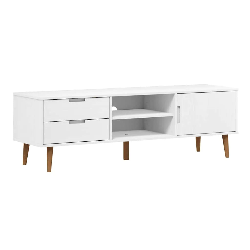 Meuble TV Blanc Design en Pin Massif - 158 cm-Mon Meuble TV-Blanc-1