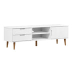 Meuble TV Blanc Design en Pin Massif - 158 cm-Mon Meuble TV-Blanc-1