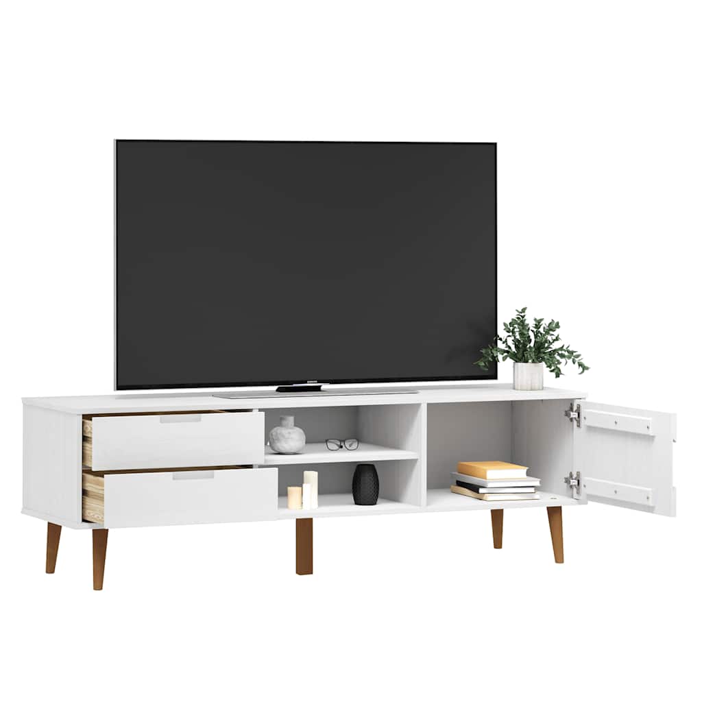 Meuble TV Blanc Design en Pin Massif - 158 cm-Mon Meuble TV-Blanc-5
