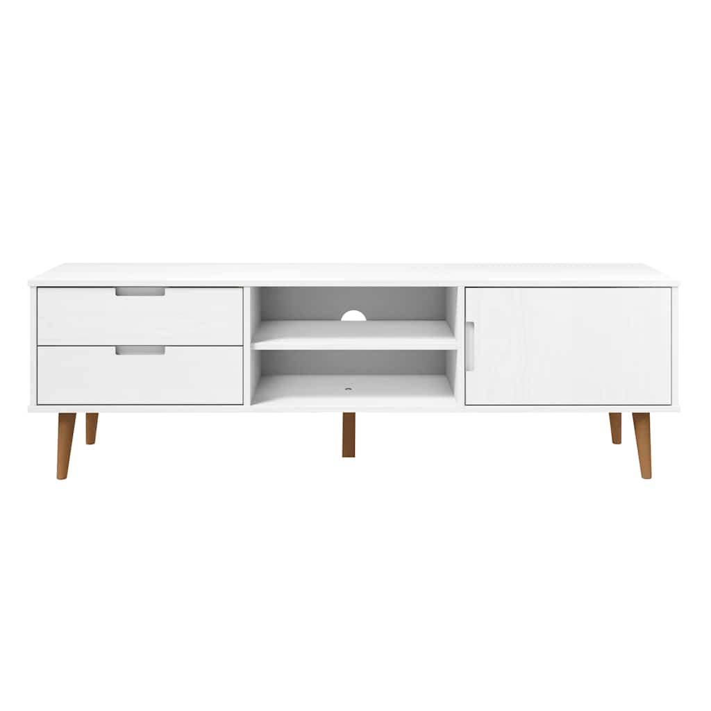 Meuble TV Blanc Design en Pin Massif - 158 cm-Mon Meuble TV-Blanc-6