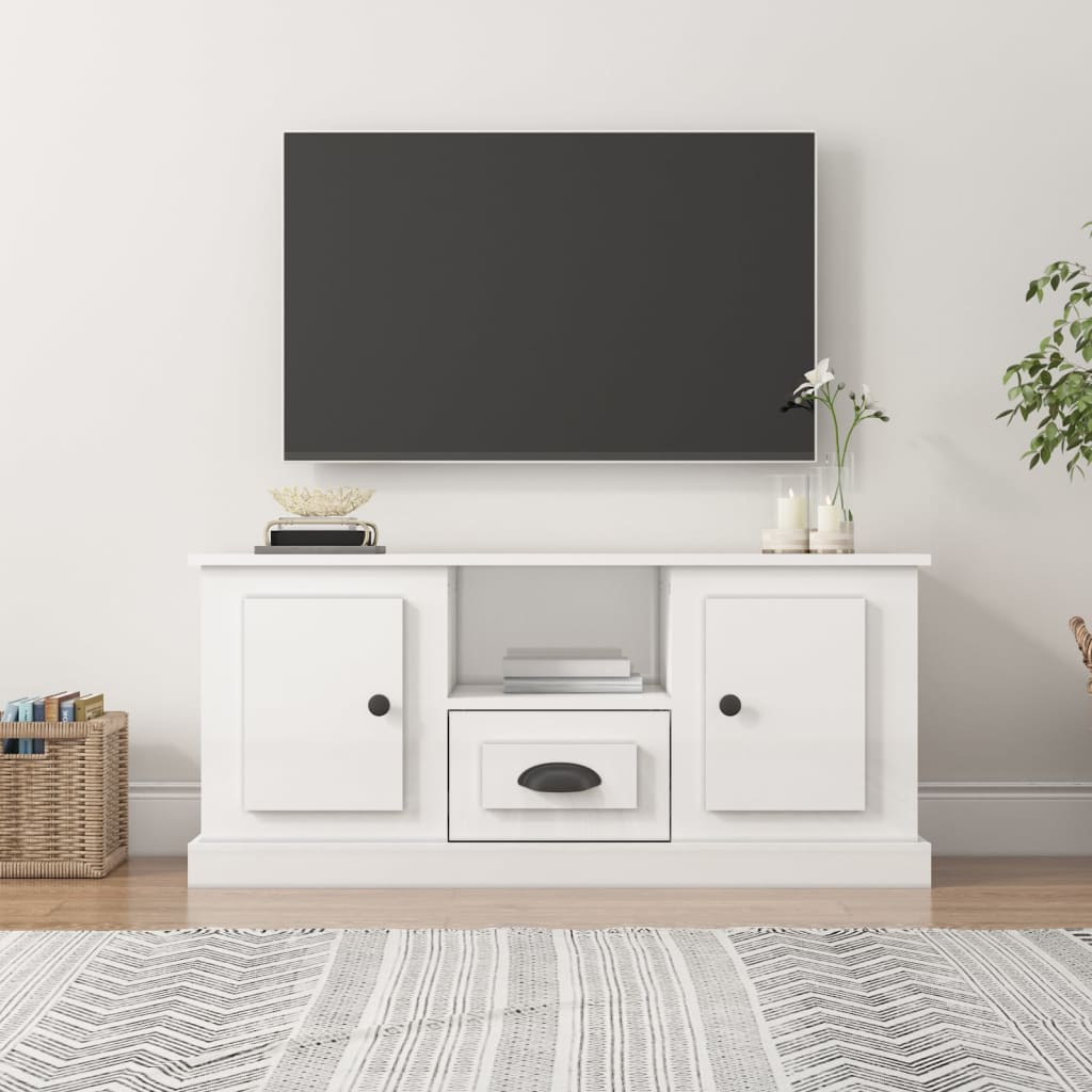 Meuble TV Blanc en Bois d'Ingénierie - 100 cm-Mon Meuble TV-Blanc brillant-13
