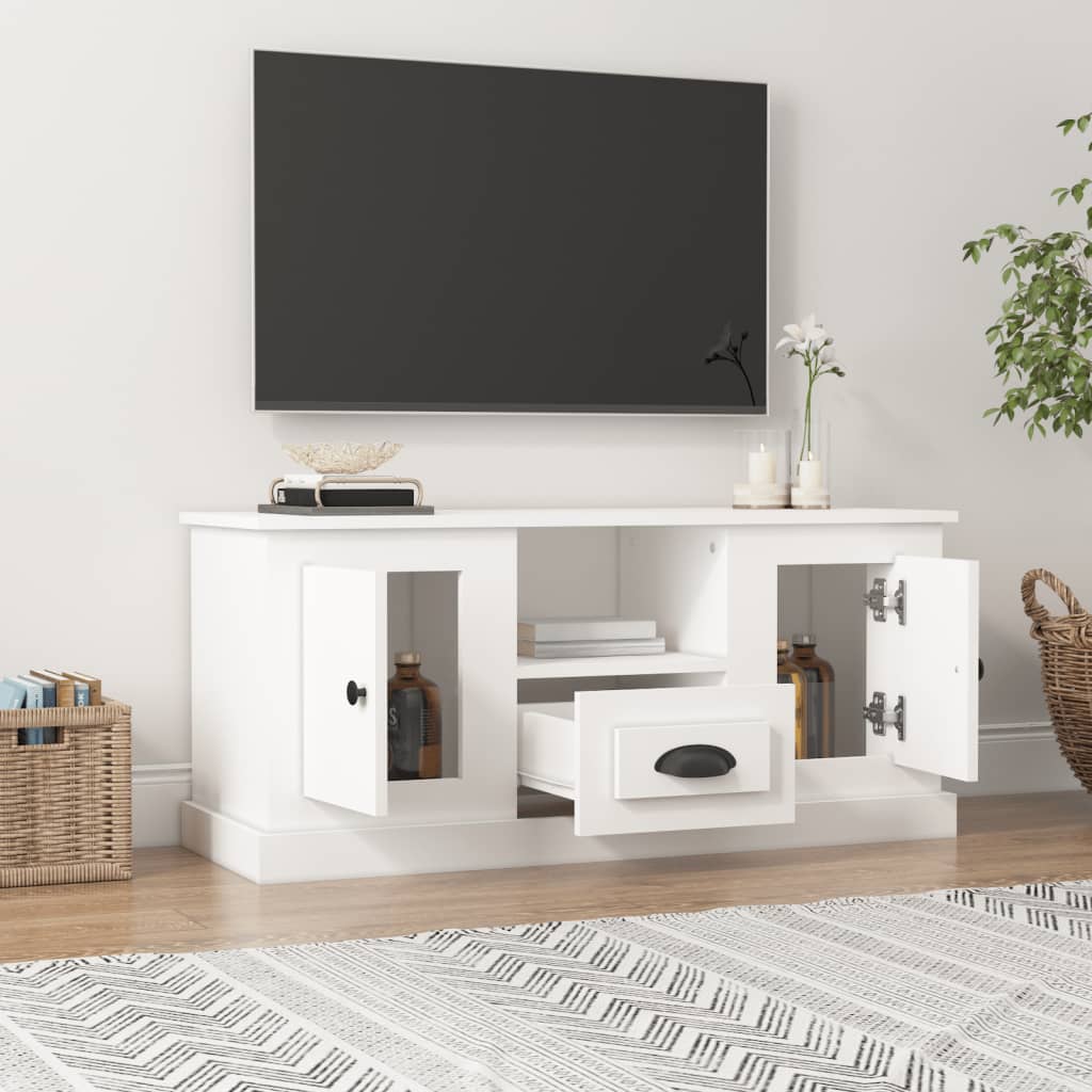 Meuble TV Blanc en Bois d'Ingénierie - 100 cm-Mon Meuble TV-Blanc brillant-3