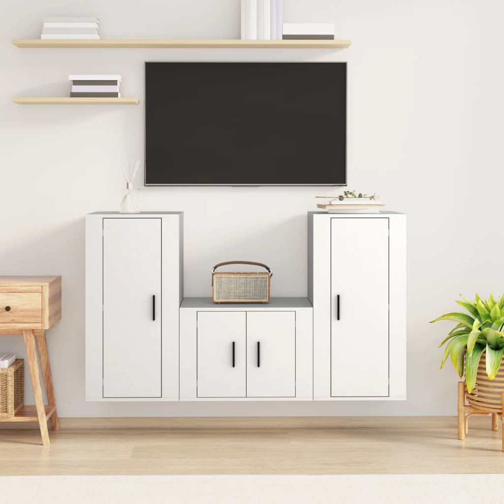 Meuble TV Blanc en Bois d'Ingénierie - 140 cm-Mon Meuble TV-Blanc-2