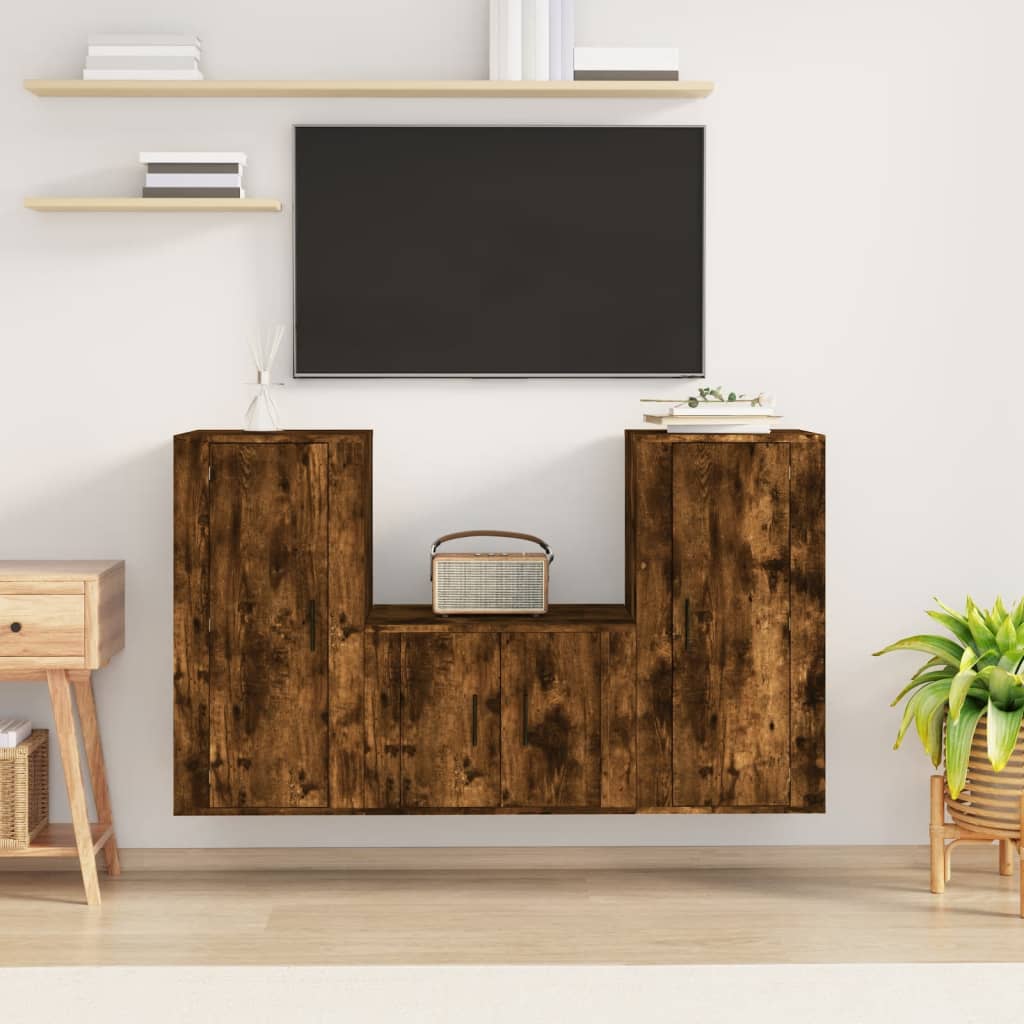 Meuble TV Blanc en Bois d'Ingénierie - 140 cm-Mon Meuble TV-Chêne fumé-10