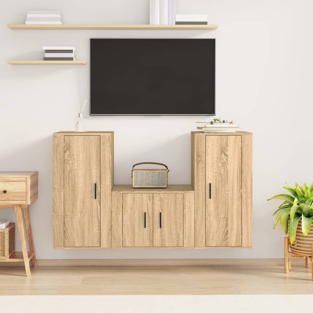 Meuble TV Blanc en Bois d'Ingénierie - 140 cm-Mon Meuble TV-Chêne sonoma-12