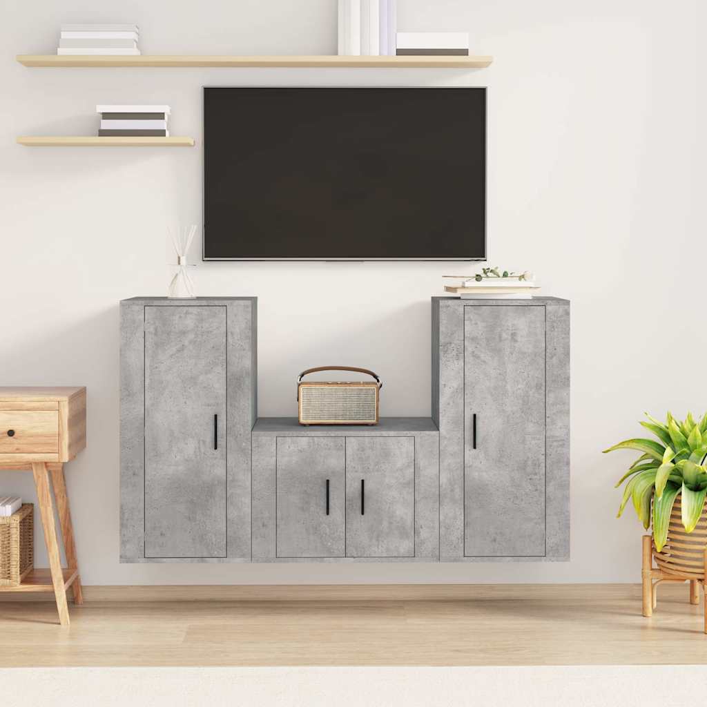 Meuble TV Blanc en Bois d'Ingénierie - 140 cm-Mon Meuble TV-Gris béton-9