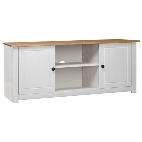 Meuble TV Blanc en Pin Massif - 120 cm-Mon Meuble TV-Blanc-1