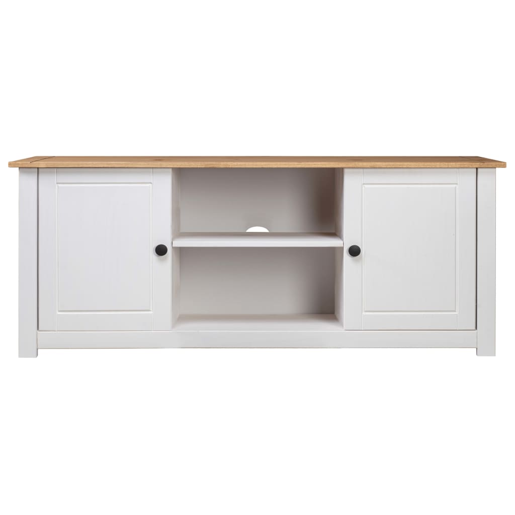 Meuble TV Blanc en Pin Massif - 120 cm-Mon Meuble TV-Blanc-2