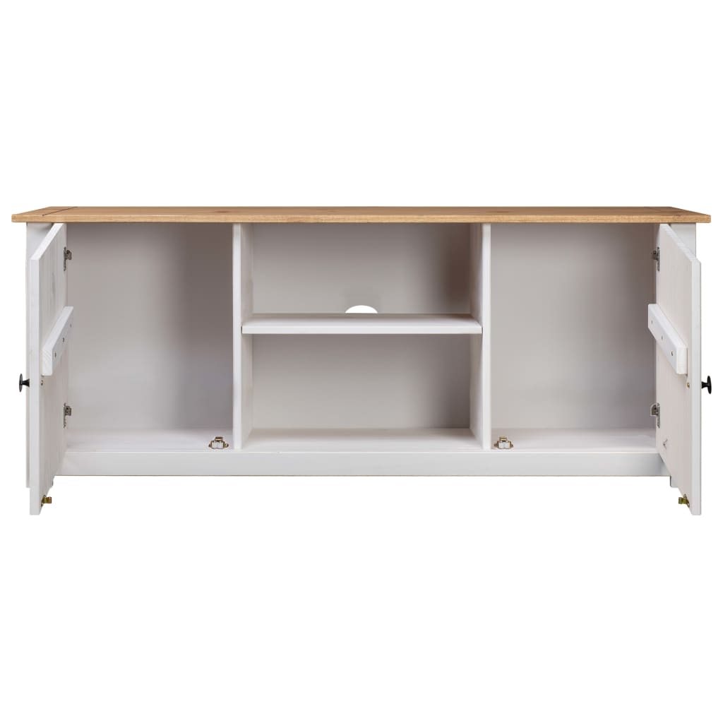 Meuble TV Blanc en Pin Massif - 120 cm-Mon Meuble TV-Blanc-3