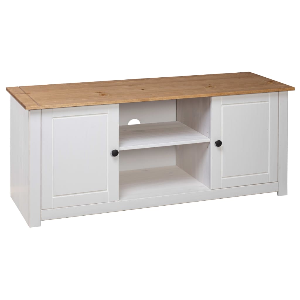 Meuble TV Blanc en Pin Massif - 120 cm-Mon Meuble TV-Blanc-4