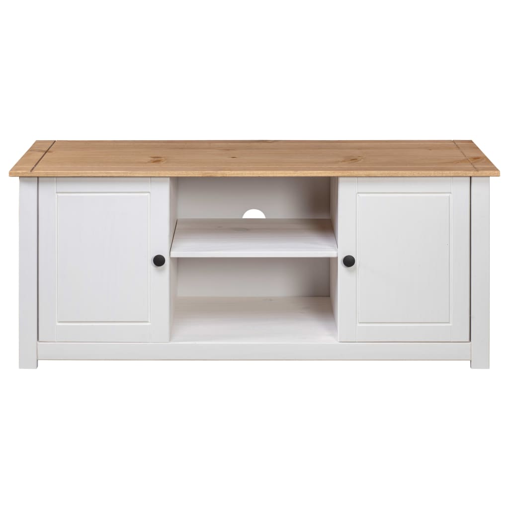 Meuble TV Blanc en Pin Massif - 120 cm-Mon Meuble TV-Blanc-5