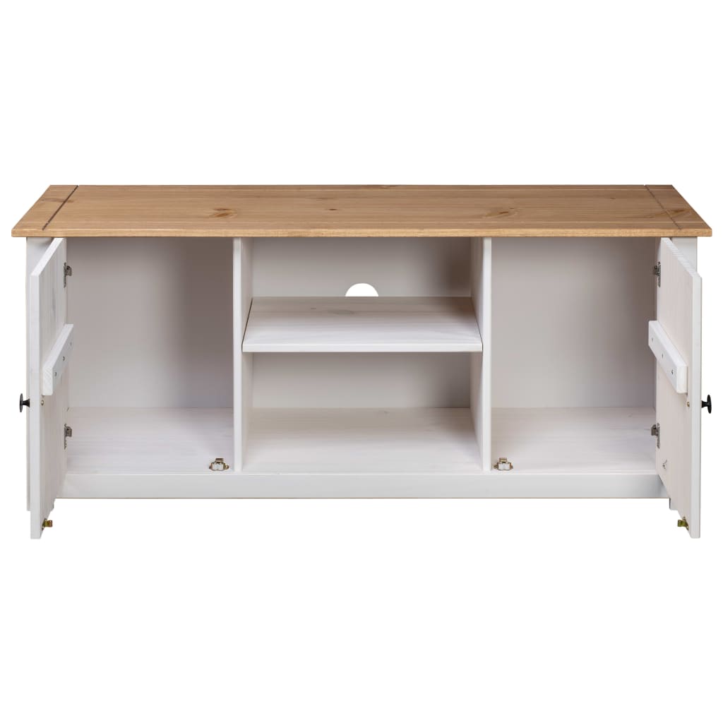 Meuble TV Blanc en Pin Massif - 120 cm-Mon Meuble TV-Blanc-6