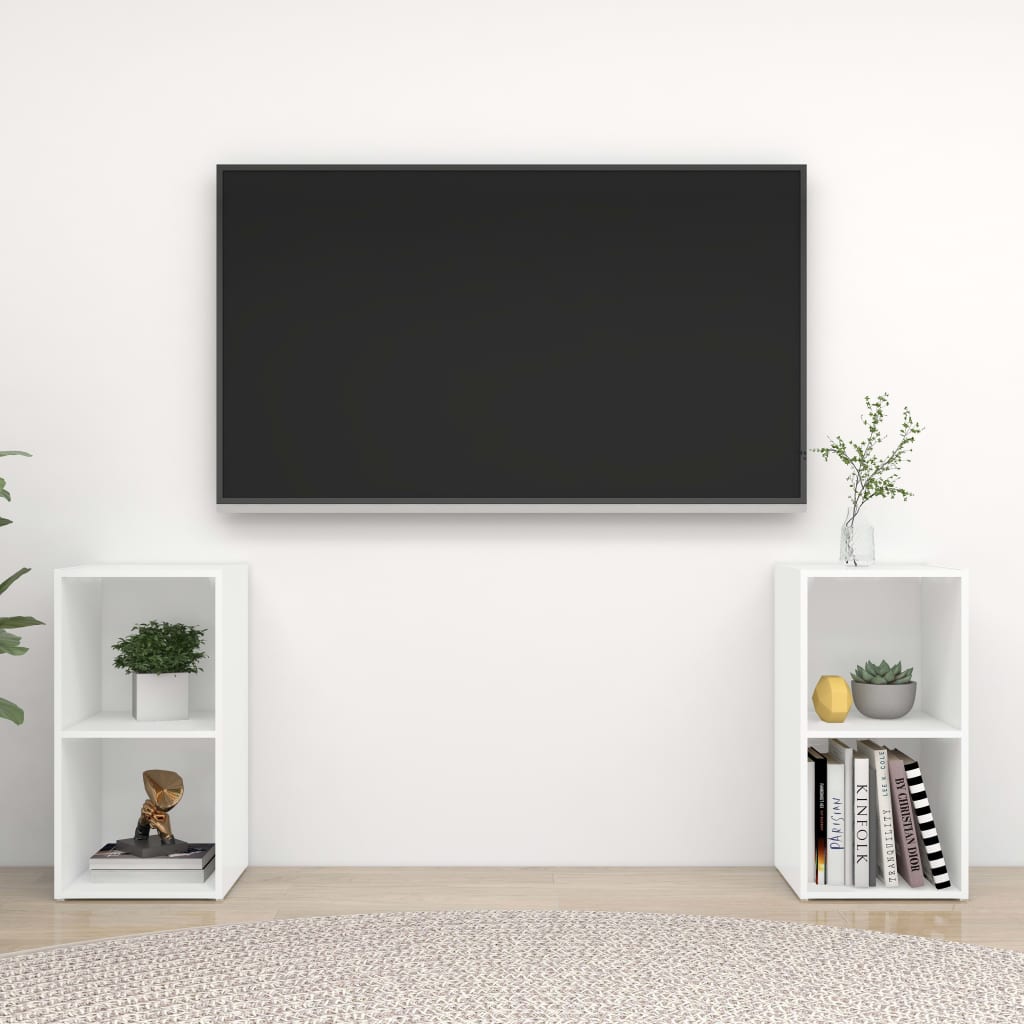 Meuble TV Blanc et Bois Bas - 2 Pièces-Mon Meuble TV-2