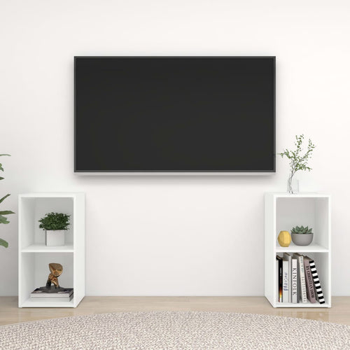Meuble TV Blanc et Bois Bas - 2 Pièces-Mon Meuble TV-2