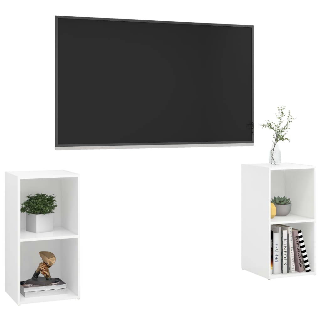 Meuble TV Blanc et Bois Bas - 2 Pièces-Mon Meuble TV-3