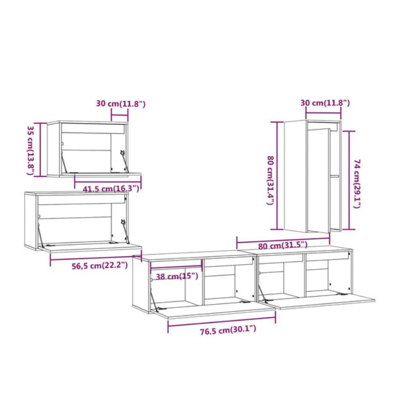 Meuble TV Blanc et Bois Suspendu en Pin Massif - 5 Pièces-Mon Meuble TV-6