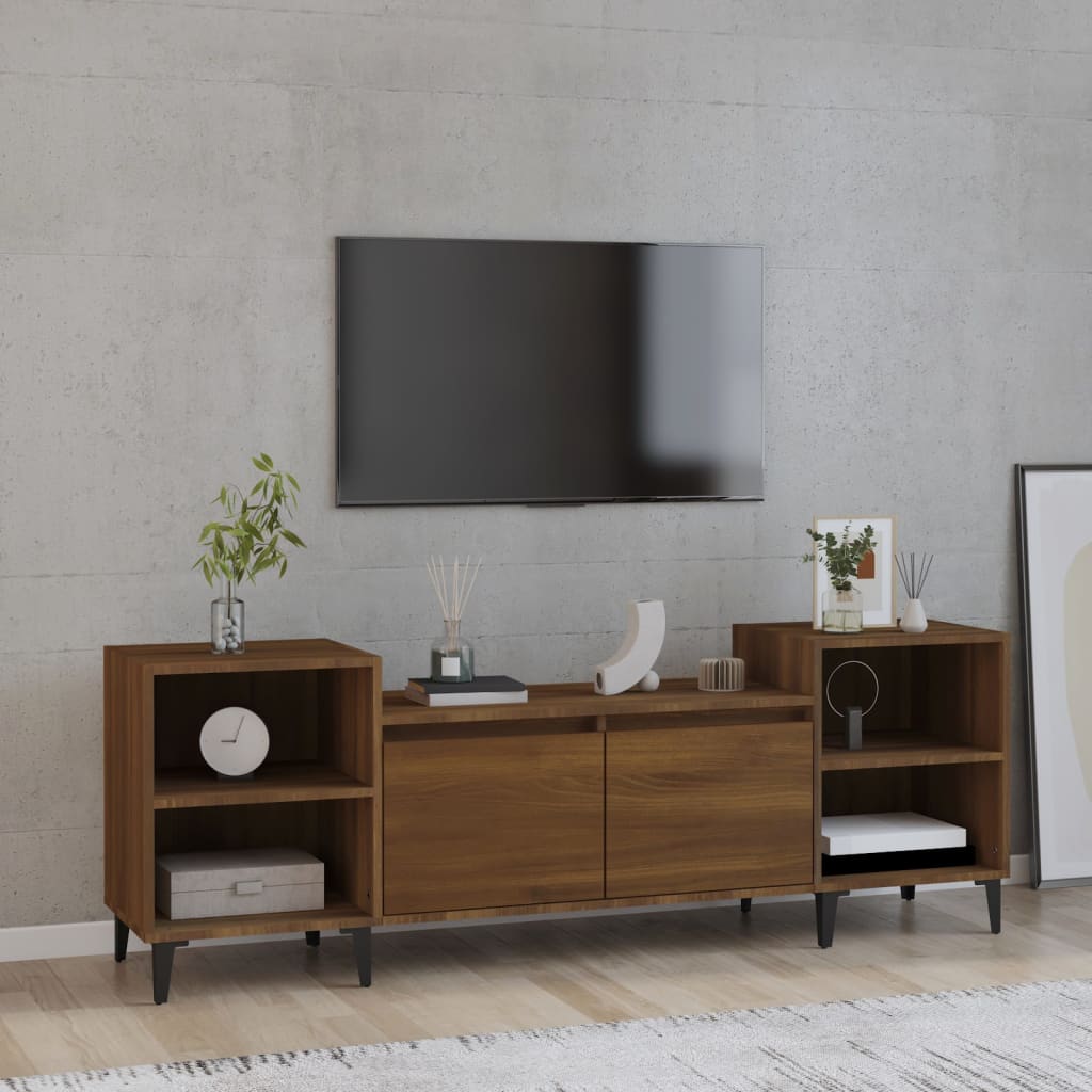 Meuble TV Blanc et Métal - 160 cm-Mon Meuble TV-Chêne marron-1-13