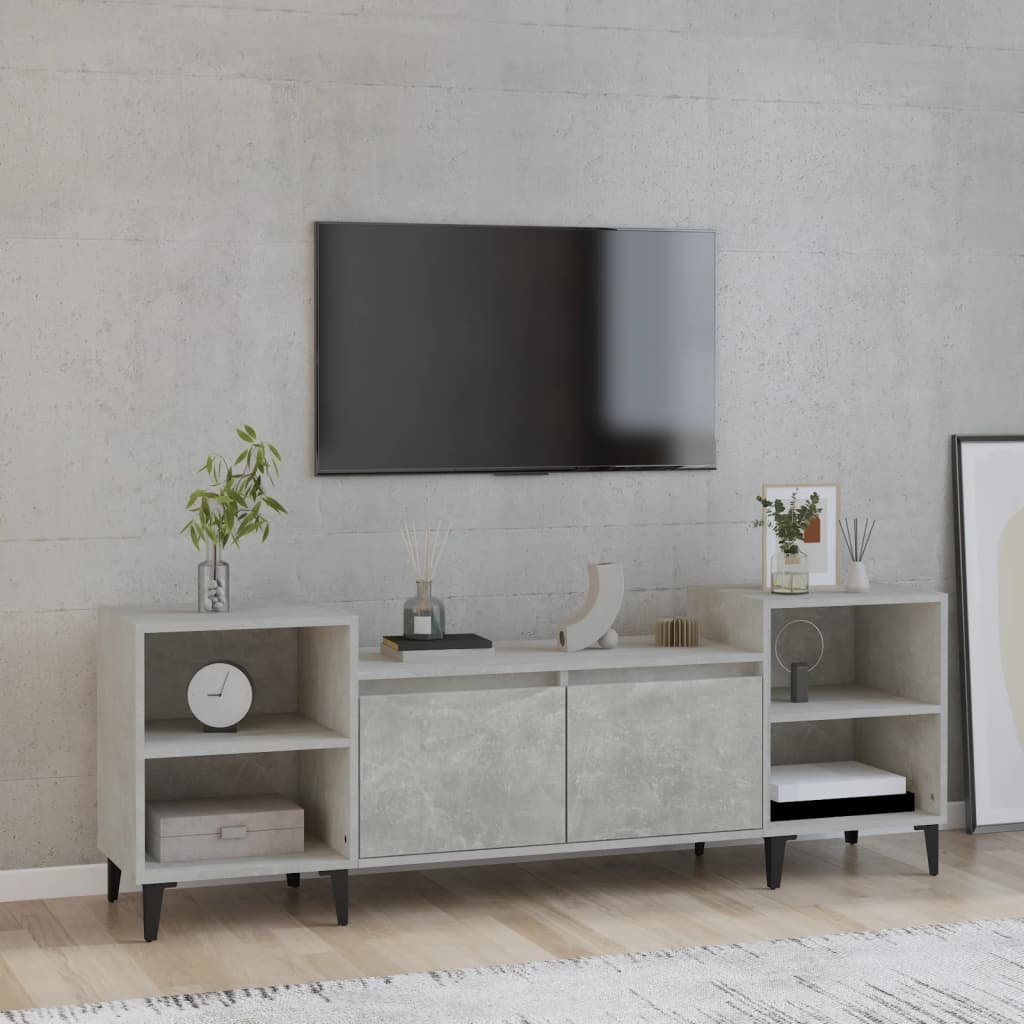 Meuble TV Blanc et Métal - 160 cm-Mon Meuble TV-Gris béton-1-12