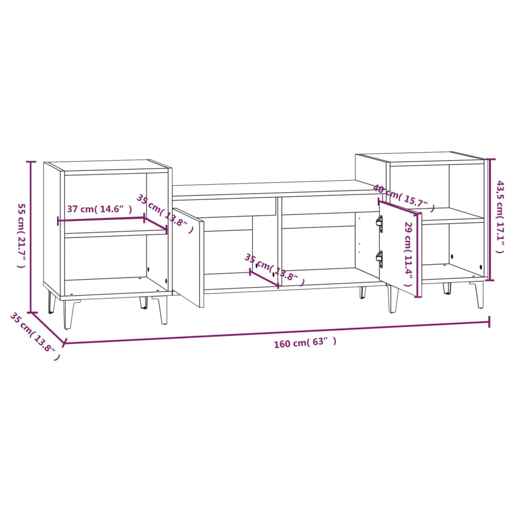 Meuble TV Blanc et Métal - 160 cm-Mon Meuble TV-Sonoma gris-1-9