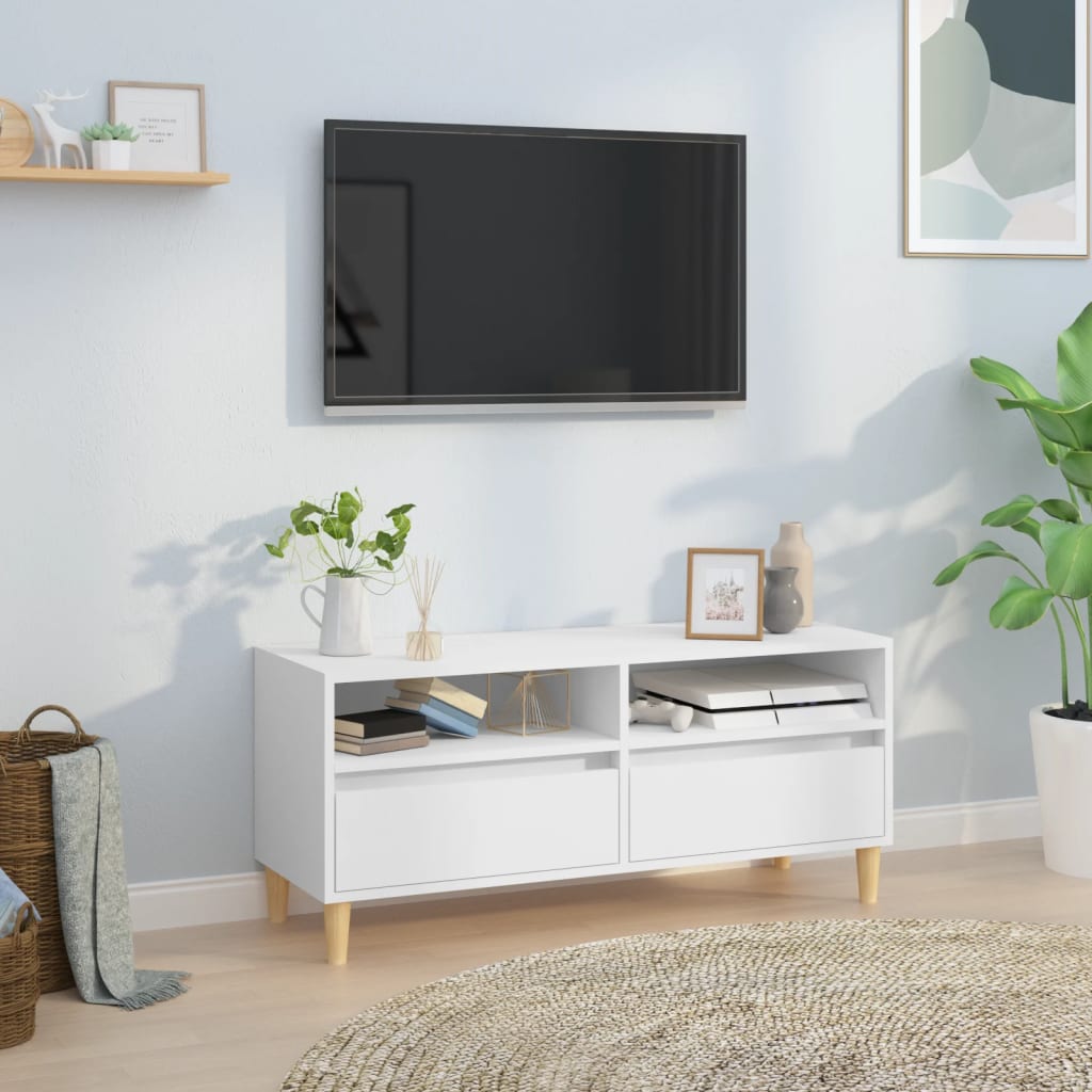 Meuble TV Blanc et Pieds en Eucalyptus - 150 cm-Mon Meuble TV-100 cm-1-34.5 cm-11