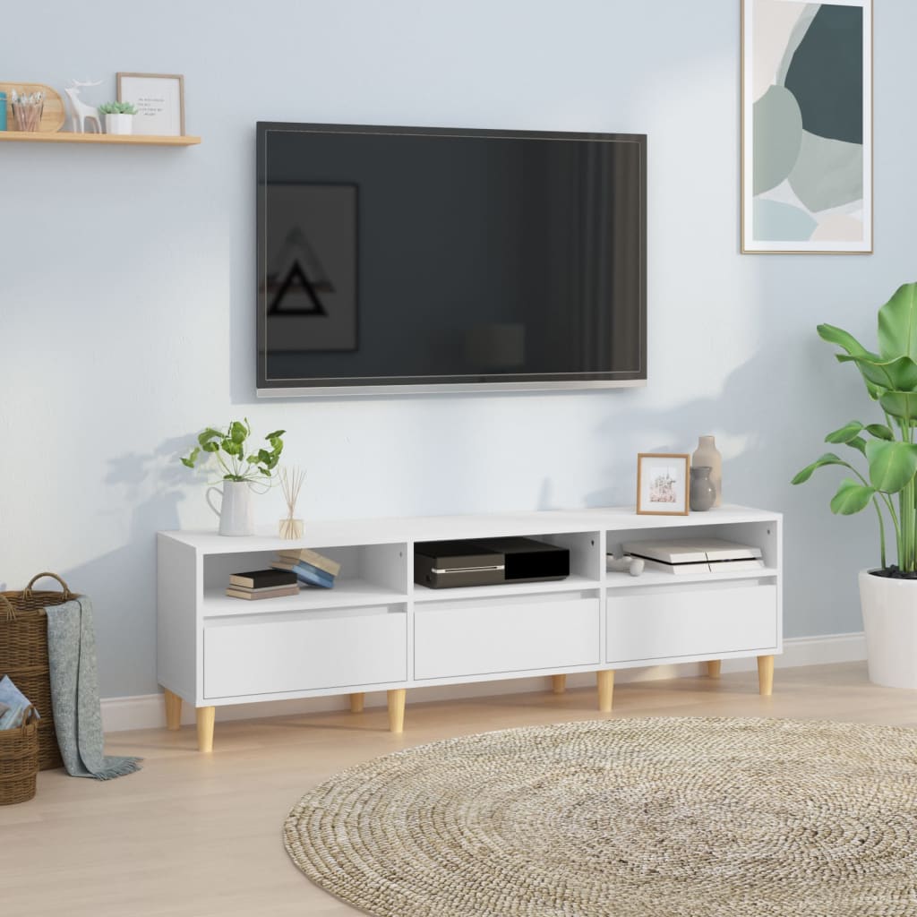 Meuble TV Blanc et Pieds en Eucalyptus - 150 cm-Mon Meuble TV-150 cm-1-30 cm-1