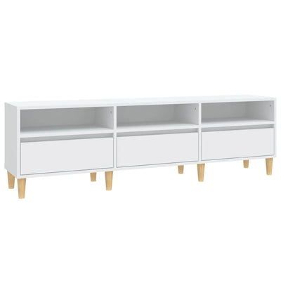 Meuble TV Blanc et Pieds en Eucalyptus - 150 cm