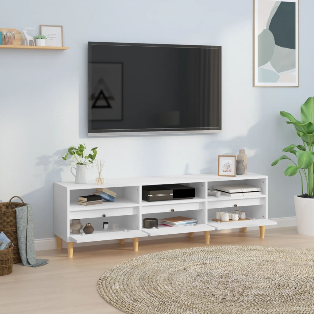 Meuble TV Blanc et Pieds en Eucalyptus - 150 cm-Mon Meuble TV-150 cm-1-30 cm-3