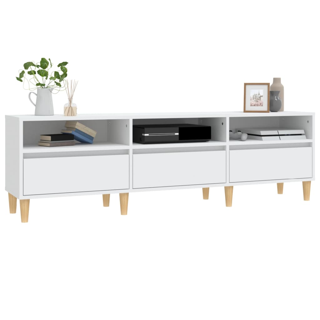 Meuble TV Blanc et Pieds en Eucalyptus - 150 cm-Mon Meuble TV-150 cm-1-30 cm-4