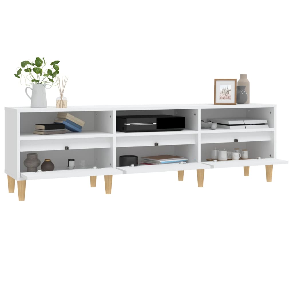 Meuble TV Blanc et Pieds en Eucalyptus - 150 cm-Mon Meuble TV-150 cm-1-30 cm-5