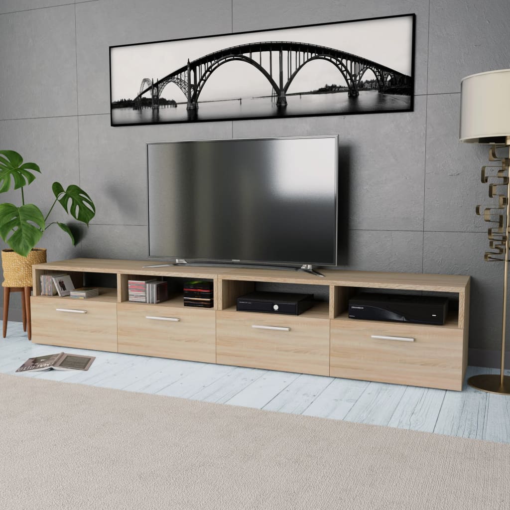 Meuble TV Blanc Mat en Bois d'Ingénierie - 2 Pièces-Mon Meuble TV-Chêne-2-7