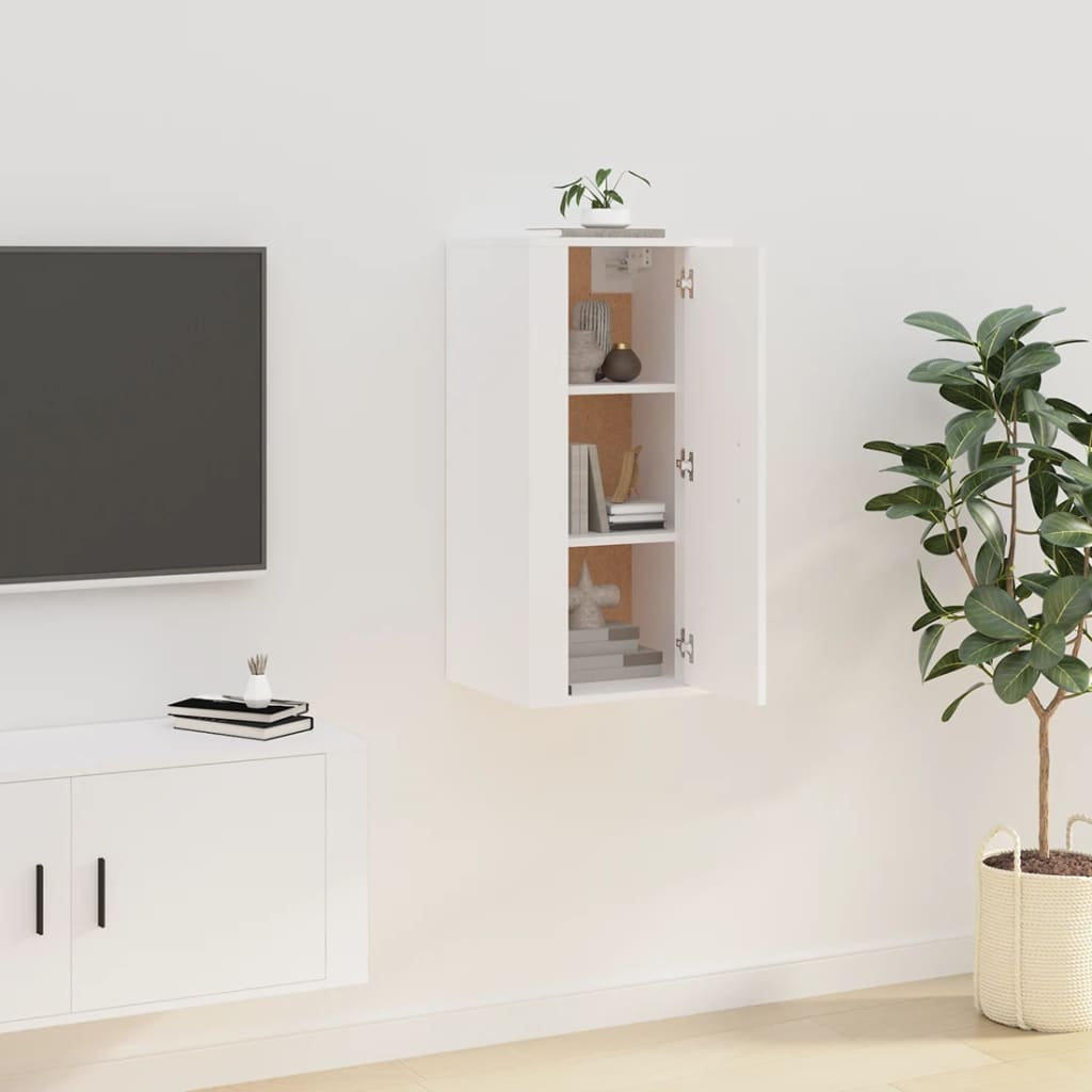 Meuble TV Blanc Mat et Bois - 2 Pièces-Mon Meuble TV-Blanc-1-40 x 34.5 x 80 cm-38