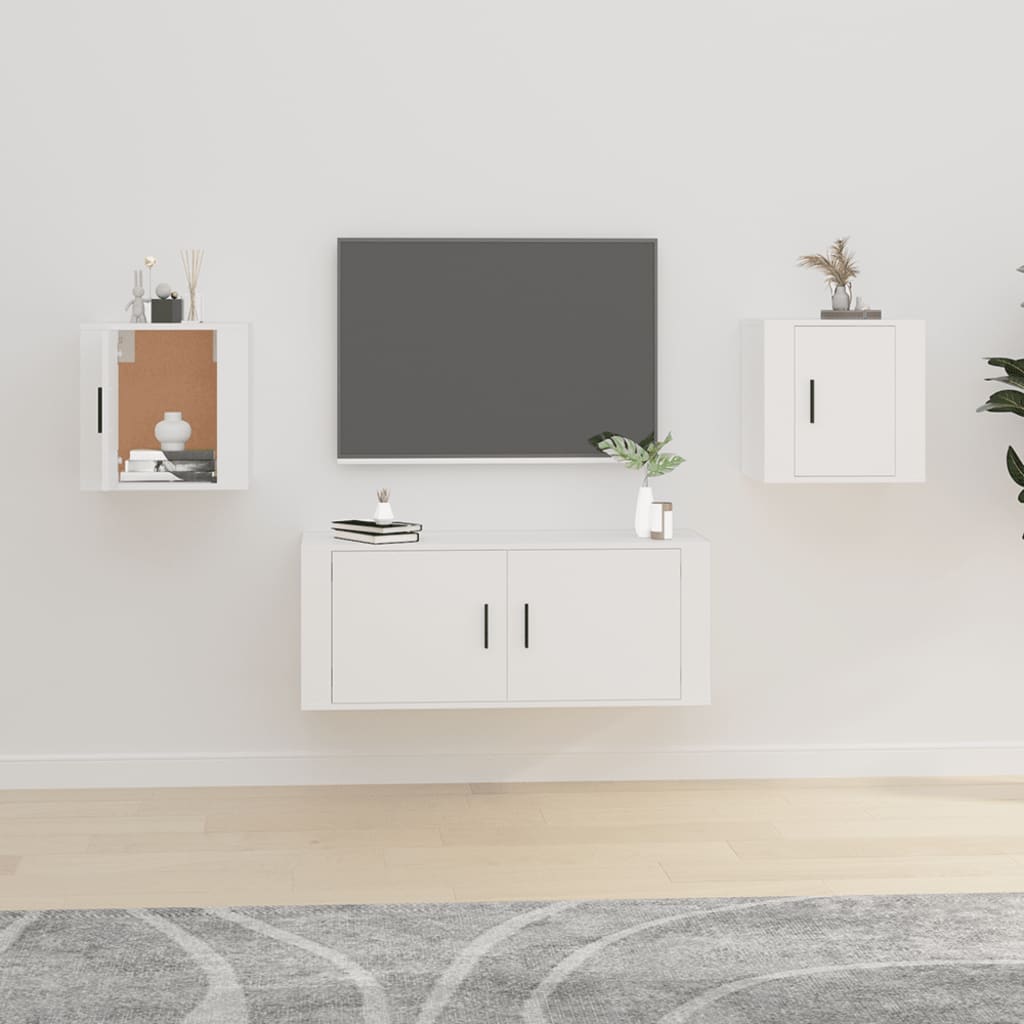Meuble TV Blanc Mat et Bois - 2 Pièces-Mon Meuble TV-Blanc-2-40 x 34.5 x 40 cm-65