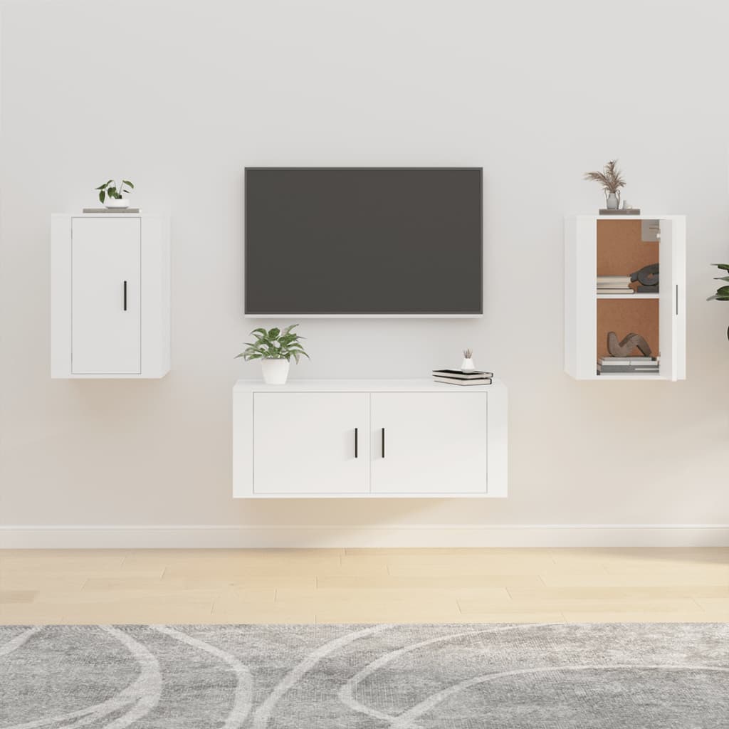 Meuble TV Blanc Mat et Bois - 2 Pièces-Mon Meuble TV-Blanc-2-40 x 34.5 x 60 cm-1